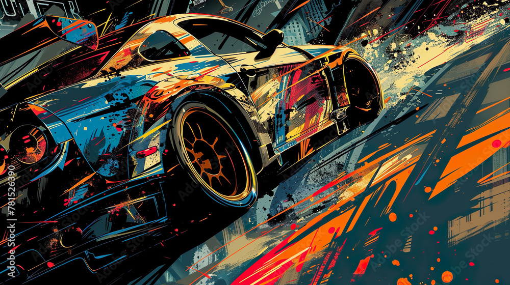 Urban Speed Demon - Grafitti-Style Race Car Background Stock ...
