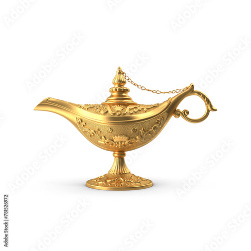 Luxurious Golden Magic Lamp 3D Model PNG - A Majestic Piece for Fantasy Themes and Rich Decor