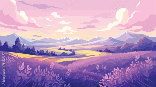 Lavender Fields in Pastel lavender illustration pas © zoni