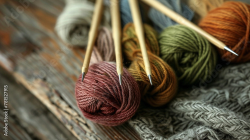 Skeins Of Wool Yarn And Knitting Needles