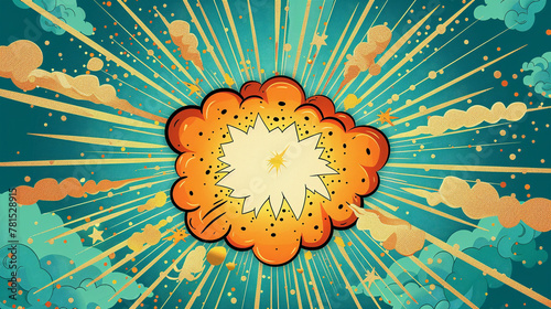 Vintage Retro Comics Boom Explosion Crash Bang Cover Book Design With Light And Dots. Can Be Used For Decoration Or Graphics. Graphic Art.