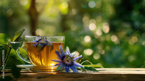 cup of passionflower tea on the background of nature © Артур Комис
