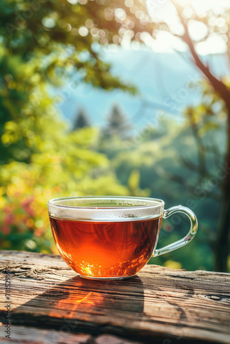 a cup of rooibos tea on the background of nature