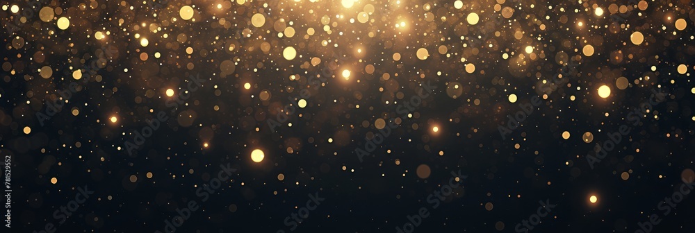 Abstract bright bokeh light background, festive Christmas background, golden banner