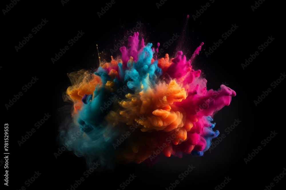 Exploding colour powder in rainbow colours on a black background. High quality photo