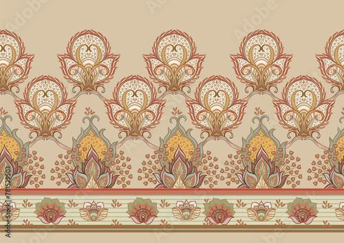 Fantasy flowers in retro, vintage, jacobean embroidery style. Seamless pattern, background. Vector illustration.