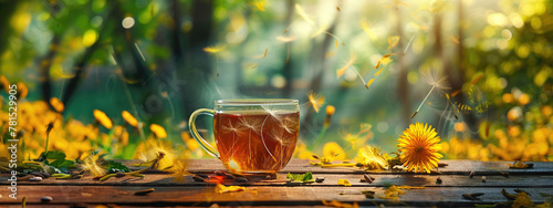 Dandelion tea on the background of nature