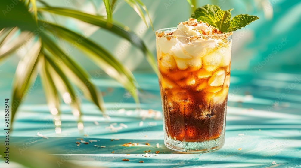 Dirty soda - diet coke, soda and cream, alcohol free mocktail. Iced sweet soda drink with non-dairy creamer, trendy cold summer cocktail. Generative ai Dirty soda - diet coke, soda and cream, alcohol free mocktail. Iced sweet soda drink with non-dairy creamer, trendy cold summer cocktail. Generative ai
