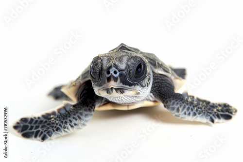 A young turtle beautifully captured mid-gaze with great detail in the shell and facial features