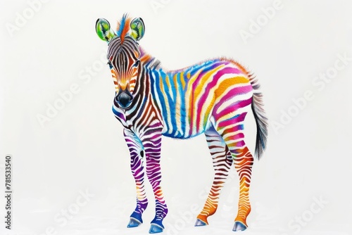 A striking image of a stylish zebra adorned with vivid  multicolored stripes  standing out with fashion-forward and artistic creativity
