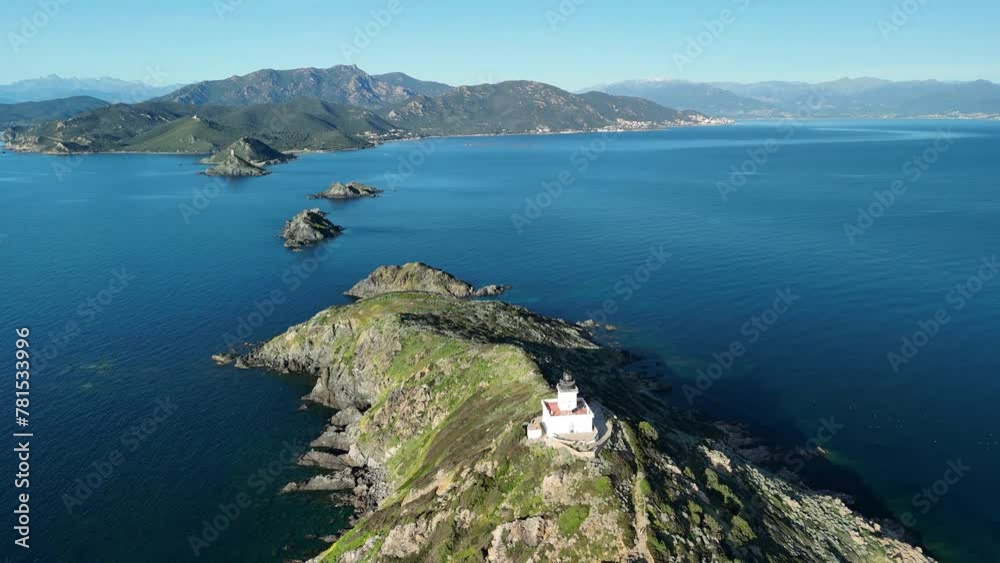 Corsica, France, Tour de la Parata, Iles Sanguinaires, drone aerial view Corsica, France, Tour de la Parata, Iles Sanguinaires, drone aerial view