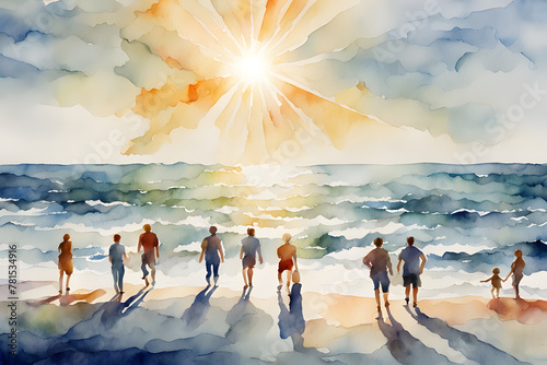 Friends gathered at the sea to watch the sunset.
Generative Ai photo