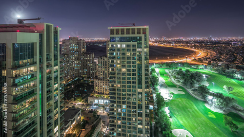 Photography Greens district aerial view from top night timelapse.