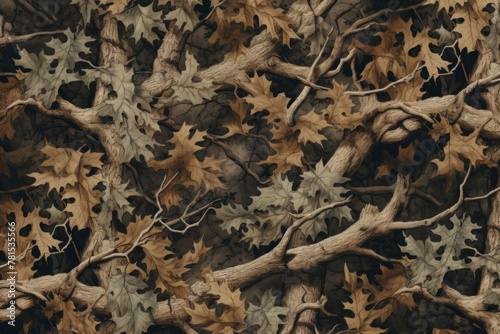Autumn Oak Leaves and Twisted Branches Texture