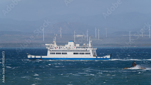 ferry transporting passengers in the middle of the stormy sea