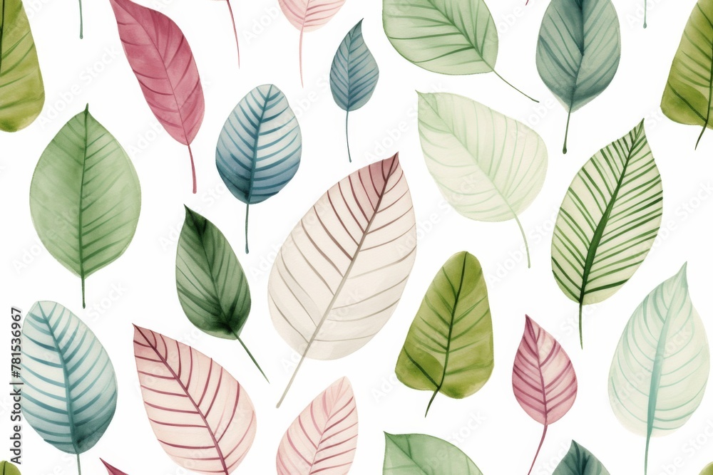 Obraz premium Colorful Pattern of Watercolor Leaves