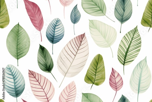 Colorful Pattern of Watercolor Leaves