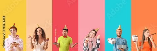 Collage of happy people cel...