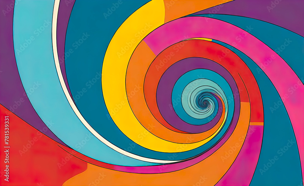 An abstract background of Fibonacci spirals seamlessly integrated into an unforgettable colorful backdrop. an overall design created using a combination of colors that gradually shift and flow along