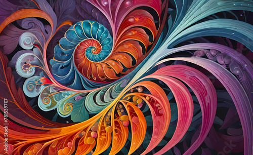 An abstract background of Fibonacci spirals seamlessly integrated into an unforgettable colorful backdrop. an overall design created using a combination of colors that gradually shift and flow along