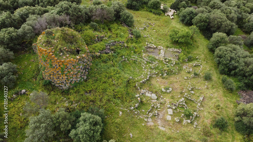 domus de janas and nuraghe of santu Barbara ancient nuragic tombs in Bauladu sardinia central photo