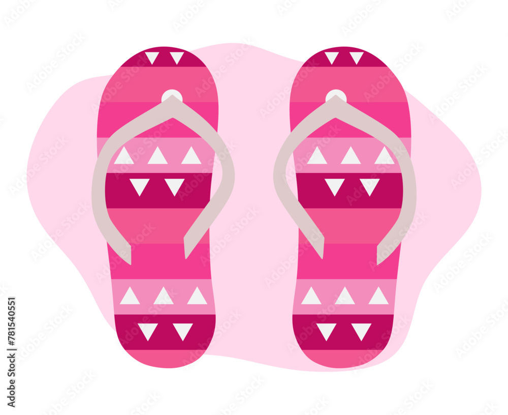 Colored flipflops icon. Slippers icon. Flip flop Isolated pink striped on white background. Vector illustration.