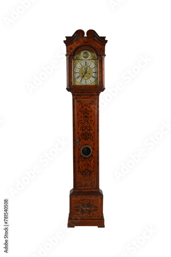 English antique tall pendulum long case clock known as grandfather clock for halls/antique clock isolated on white background