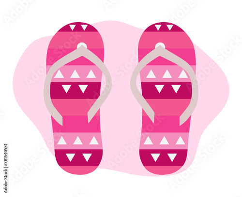 Colored flipflops icon. Slippers icon. Flip flop Isolated pink striped on white background. Vector illustration.