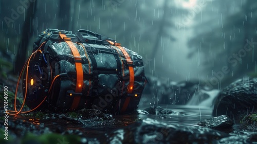 Futuristic Waterproof Backpack Secure Storage for Hikers Braving the Elements photo
