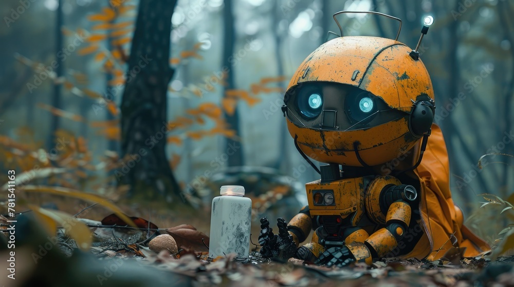 Robotic Pumpkin Lamp Illuminates Autumn Forest Adventure