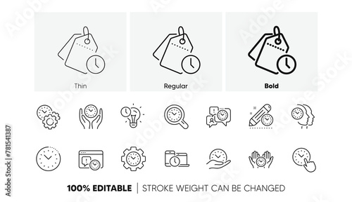Clock, timer plan and project deadline signs. Time management line icons. Countdown clock and appointment reminder icons. Linear set. Line icons set. Vector