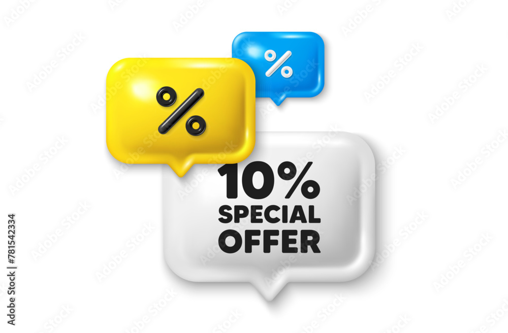 Discount speech bubble offer 3d icon. 10 percent discount offer tag. Sale price promo sign. Special offer symbol. Discount discount offer. Speech bubble sale banner. Discount balloon. Vector Discount speech bubble offer 3d icon. 10 percent discount offer tag. Sale price promo sign. Special offer symbol. Discount discount offer. Speech bubble sale banner. Discount balloon. Vector