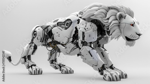 Futuristic Robotic Lion A Cutting Edge Mechanical Hybrid Creature Blending Advanced Technology and Animalistic Features © Sittichok