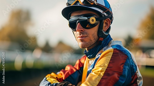 Racehorse Jockey wearing a colorful racing silks