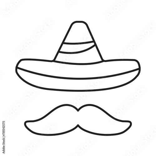 Mexican hat outline icon in white and black colors. mexican hat flat vector icon from desert collection for web, mobile apps and ui. Cinco de mayo hat moustache vector. 11:11