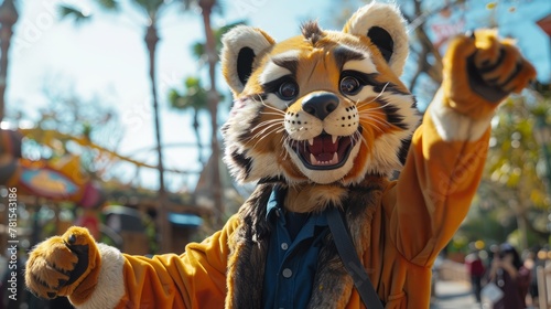 Theme Park Mascot entertaining park visitors photo