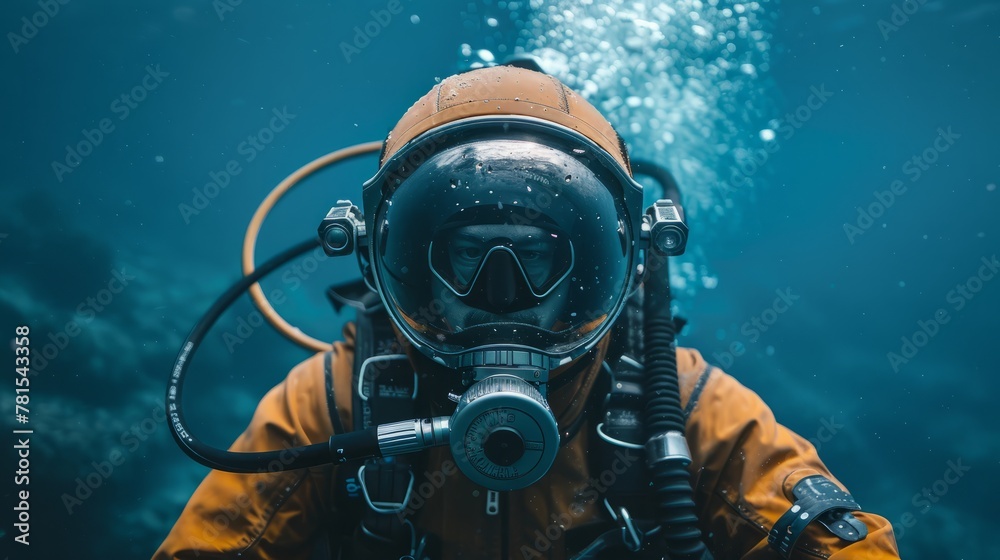 Deep-Sea Diver - In a diving suit with helmet and oxygen tank Deep-Sea Diver - In a diving suit with helmet and oxygen tank