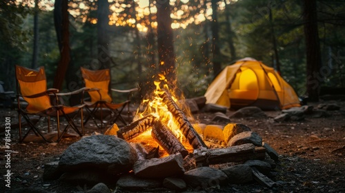 Campfire Burning Near Tent