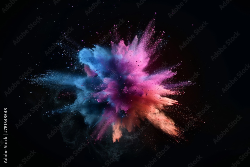 Abstract colored dust explosion on a black background. Abstract powder splatted background. Freeze motion of color powder exploding, throwing color powder, multicolored texture. High quality photo Abstract colored dust explosion on a black background. Abstract powder splatted background. Freeze motion of color powder exploding, throwing color powder, multicolored texture. High quality photo