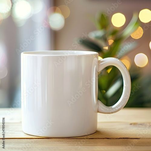 White blank coffee mug standing on a table
