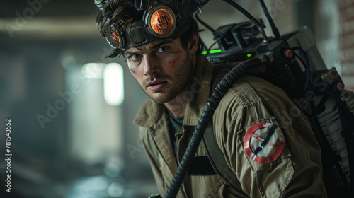 Ghostbuster carrying a proton pack