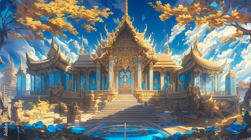 Thai temple in Thailand. Digital painting of Wat Phra Kaew. photo