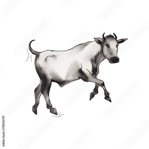 A cow is shown in a drawing, with its back end sticking out and its head up photo
