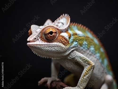Female fischer chameleon on a black background