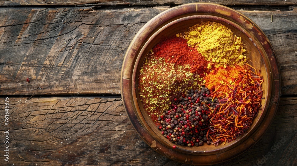 Spices Saffron. Saffron on a wooden table in an antique bowl. seasonings Spices Saffron. Saffron on a wooden table in an antique bowl. seasonings