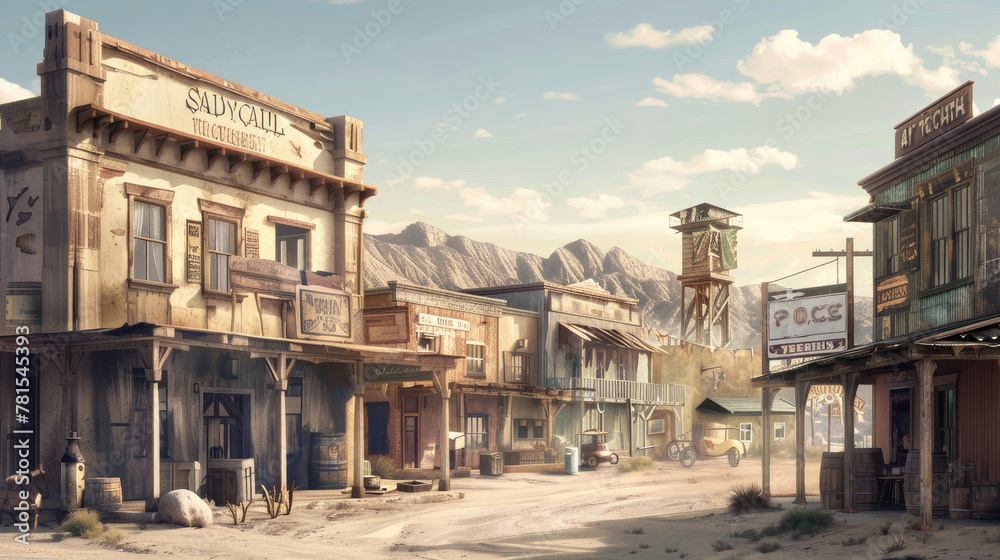 electronic components on the street of the wild west town