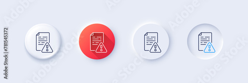 Instruction manual line icon. Neumorphic, Red gradient, 3d pin buttons. Warning file sign. Caution alert symbol. Line icons. Neumorphic buttons with outline signs. Vector
