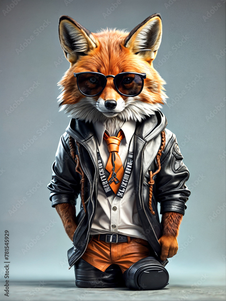 A Painting of a Fashionable Fox Exuding Confidence in the City