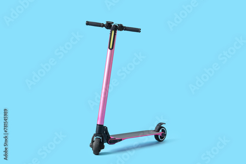 Pink modern electric kick scooter on blue background