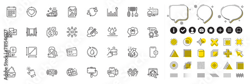 Set of Waterproof, Web3 and Diesel station line icons for web app. Design elements, Social media icons. Cursor, User communication, Grill tools icons. Heart target, Card, Search puzzle signs. Vector